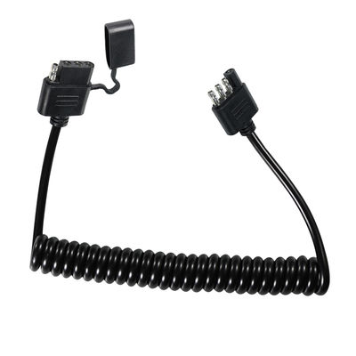 Cuatro pines de remolque enrollados con cable de extensión de luz, resistente a la intemperie 1.2M negro