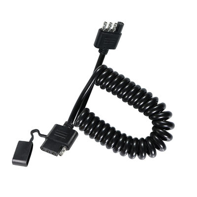 Cuatro pines de remolque enrollados con cable de extensión de luz, resistente a la intemperie 1.2M negro