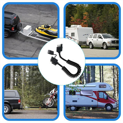 Cuatro pines de remolque enrollados con cable de extensión de luz, resistente a la intemperie 1.2M negro