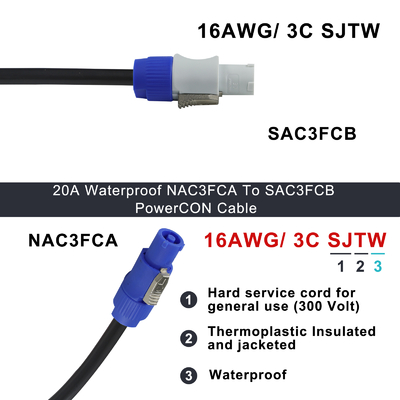 Cable de extensión PowerCON - 3-Pin de bloqueo del cable de alimentación de CA para iluminación de escenario, equipos de audio, distribución de energía para eventos