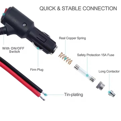 Cable de alimentación de encendedor de cigarrillos de 12V 24V a cable de alimentación de alambre estañado