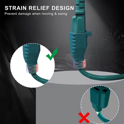 Cable de extensión NEMA 5-15P a 5-15R en ángulo recto verde - Enchufe de bajo perfil de 90° con tapa antipolvo (14AWG, 6 pies)