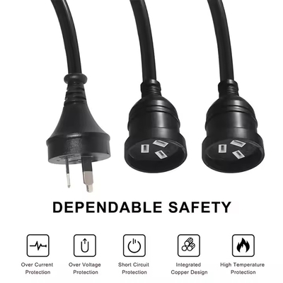 Cable de extensión divisor de enchufe AU a 2 x tomas AUS - Cable de alimentación de red australiano de 3 clavijas