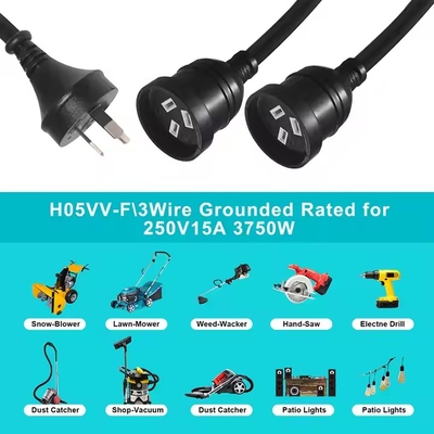 Cable de extensión divisor de enchufe AU a 2 x tomas AUS - Cable de alimentación de red australiano de 3 clavijas