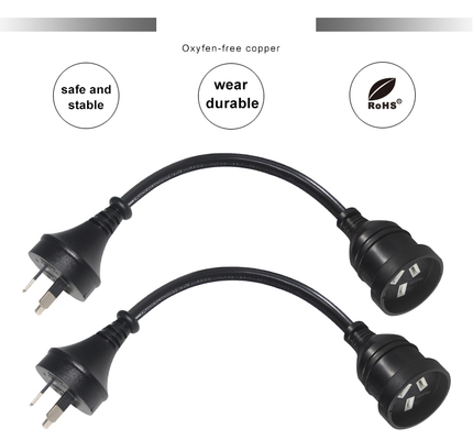 Universal 3 Pin Australia Aus Nzs Plug Cable de computadora de hombre a mujer Cordón eléctrico