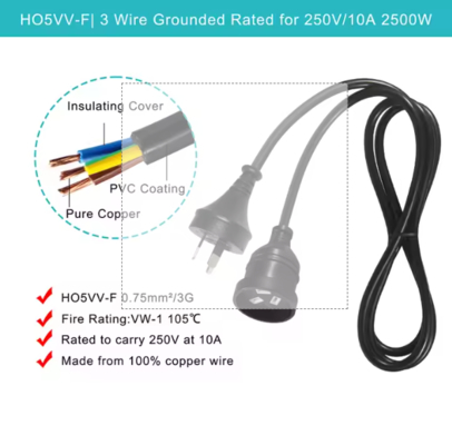Cable de extensión australiano de 3 clavijas 10A/15A con cable de PVC aprobado por SAA