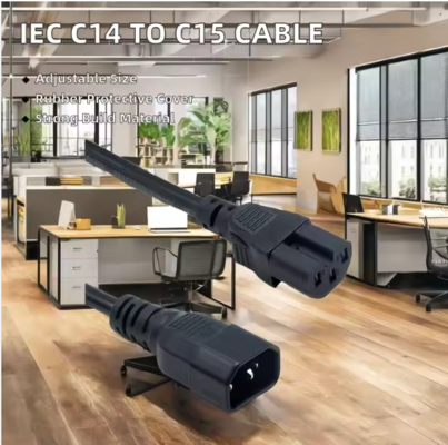 Cable de alimentación de IEC C14 a C15, cable de alta temperatura de 250 V a 10 A de macho a hembra para servidor, red, PDU, caldera