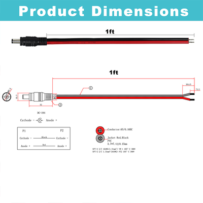 Cable de alimentación de enchufe macho DC a cable estañado, 5,5x2,1 mm o 5,5x2,5 mm, cable adaptador de corriente de 12 V CC para CCTV, LED, bricolaje