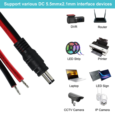 Cable de alimentación de enchufe macho DC a cable estañado, 5,5x2,1 mm o 5,5x2,5 mm, cable adaptador de corriente de 12 V CC para CCTV, LED, bricolaje