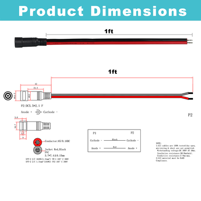 Cable de alimentación de enchufe macho DC a cable estañado, 5,5x2,1 mm o 5,5x2,5 mm, cable adaptador de corriente de 12 V CC para CCTV, LED, bricolaje