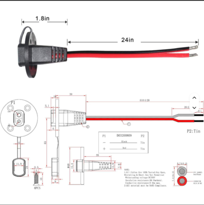 Puerto lateral de enchufe SAE con tapa de polvo y tornillos de montaje, conector de montaje de panel para energía solar, motocicleta, carga de baterías