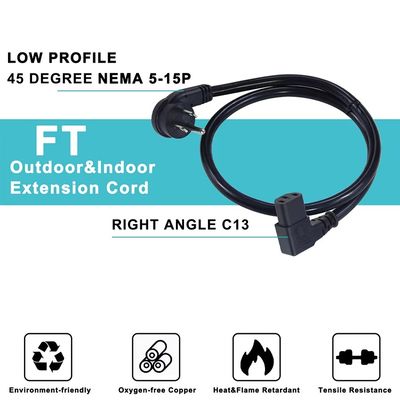 Ángulo recto NEMA 5-15P a IEC C13 Cordón de alimentación 18AWG de trabajo pesado