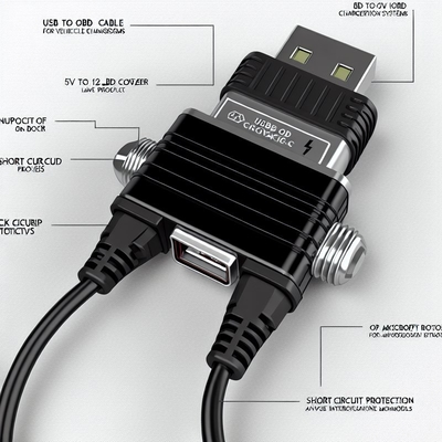 5V a 12V cable de refuerzo de voltaje USB OBD con protección contra cortocircuito
