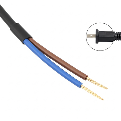 Cable de alimentación NEMA 1-15P de 2 clavijas con extremos pelados estañados 18AWG
