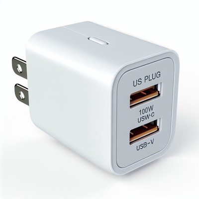 Cargador de pared GaN de 100W con doble enchufe USB-C y USB-A