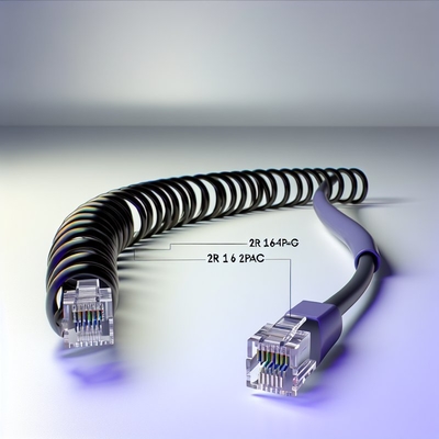 RJ11 6P4C Cable telefónico en espiral 12FT Hombre a Hombre 24AWG