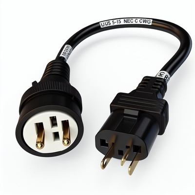 Cable de alimentación de CA NEMA 5-15 a IEC C15, 16AWG-18AWG para computadoras