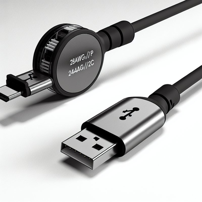 Cable retráctil USB Tipo C de carga rápida 28AWG 1P 24AWG 2C