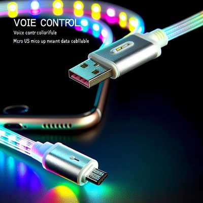 Control de voz LED cable de carga USB tipo C con luz colorida