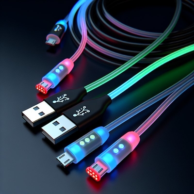 Control de voz LED cable de carga USB tipo C con luz colorida