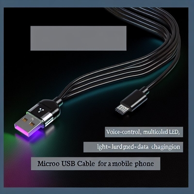 Control de voz LED cable de carga USB tipo C con luz colorida