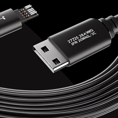 Cable de datos USB 2.0 28AWG 1PR 20AWG 2C Macho a Hembra 2A