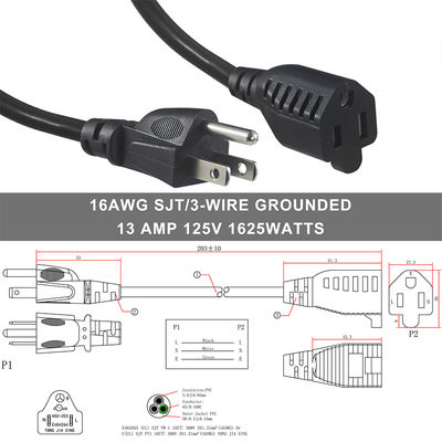Cable de alimentación con pigtail de 3 clavijas 18AWG para electrodomésticos y herramientas
