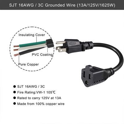 Cable de alimentación con pigtail de 3 clavijas 18AWG para electrodomésticos y herramientas