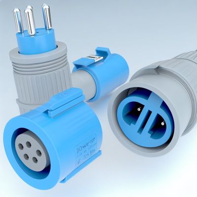 Conector de cable Powercon bloqueable 20A 250V Azul Entrada Gris Salida