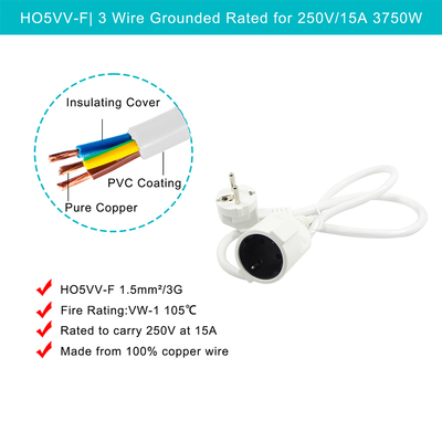 Cable de alimentación Schuko CEE 7 macho a hembra EU 16A 250V