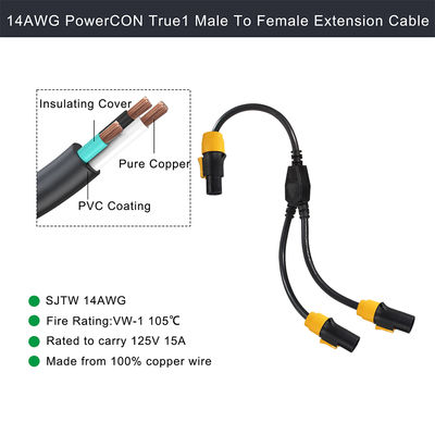 Cable de PowerCON Y-Splitter macho a 2 mujeres 12AWG 20A 125V