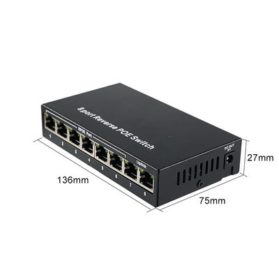 Switch PoE inverso de 8 puertos con salida de 12 V CC para cámaras IP