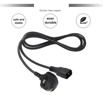 Cable de alimentación con enchufe británico con bloqueo a IEC C14 de 1.8M 10A 250V