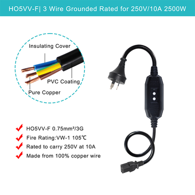 Conexión con el cable de alimentación IEC C13 con RCD 10A 240V