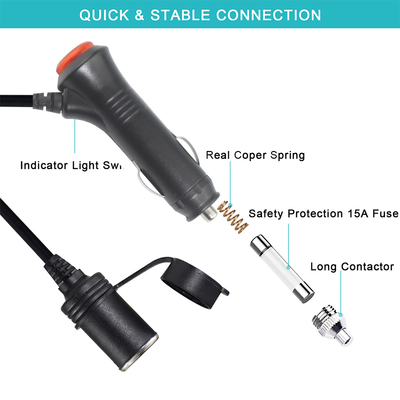 16AWG 15A Heavy Duty Cigarette Lighter Extension Cord for Truck RV