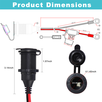 12V 24V Automotive Cigarette Lighter Socket to Tinned Wire with Fuse