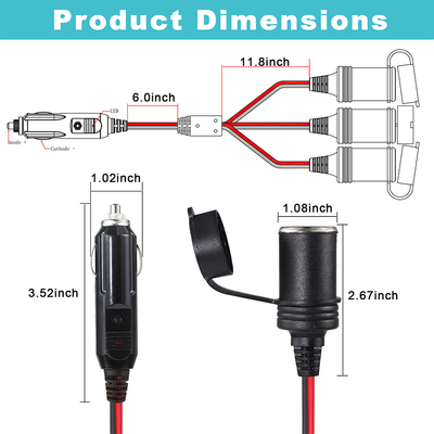 12V 1-to-3 Car Cigarette Lighter Splitter with 10A Fuse