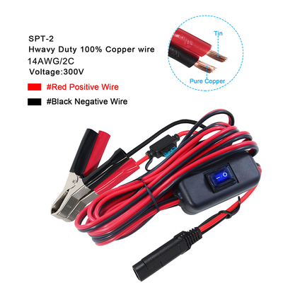 SAE to Alligator Clip Cable with Fuse and Switch 12V 24V DC