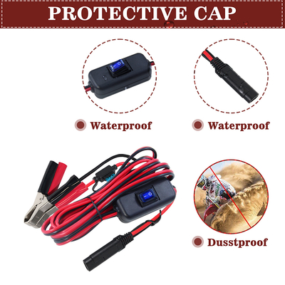 SAE to Alligator Clip Cable with Fuse and Switch 12V 24V DC