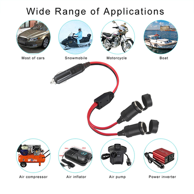 12V del auto del encendedor de cigarrillos a doble enchufe Splitter Adaptador de cable de extensión para la fuente de alimentación de corriente continua GPS Dash Tablet de cámara