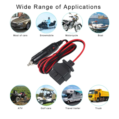 Enchufe de encendedor de cigarrillos de coche de 12V a cable de alimentación de diagnóstico con conector OBD2 y fusible para escáner automotriz, lector de códigos y ECU