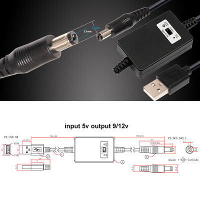 Cable de conversión de energía de USB a 9V 12V DC Cable de adaptación de impulso con conector de 5.5x2.1mm para router cámara de altavoz Modem LED
