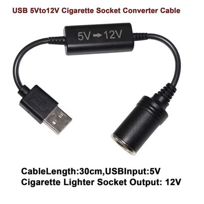 Adaptador USB de 5V a 12V Cable de conversión de paso con encendedor de cigarrillos Conector de conexión de refuerzo para DVR de automóviles GPS Router de cámara de ventilador LED