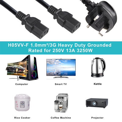 Cable divisor de alimentación BSI UK Plug a 2xC13, 1.5mm², fusible de 3A