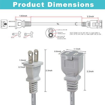 NEMA 1-15P to NEMA 1-15R AC Power Adapter with Safety Cover Gray for Household Electrical Devices