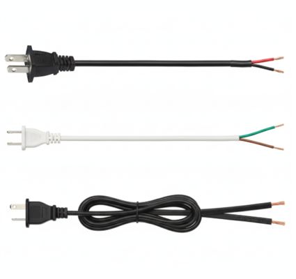 Cable de alimentación NEMA 1-15P con extremos de cable pelados, cable de extensión de CA de 2 clavijas para fabricantes de lámparas de escritorio, ventiladores, radios, talleres de reparación