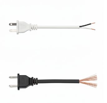 Cable de alimentación NEMA 1-15P con extremos de cable pelados, cable de extensión de CA de 2 clavijas para fabricantes de lámparas de escritorio, ventiladores, radios, talleres de reparación