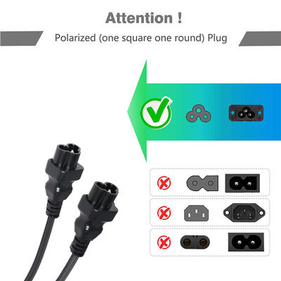 18 AWG IEC 60320 Cordón de adaptador de energía C5 a C6 con calificación de 10A / 125V para adaptadores de computadoras portátiles