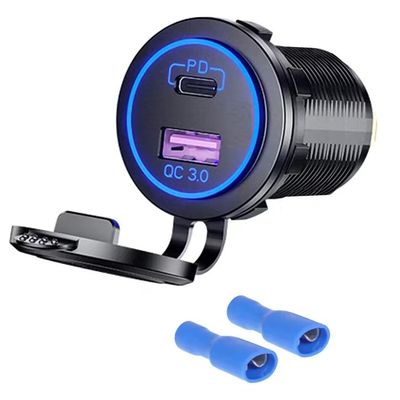 Adaptador de cargador de motocicleta USB dual de 45W, entrada 12-24V