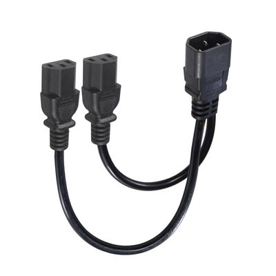 16AWG Carga pesada C14 a 2xC13 Cordón de alimentación para servidores / equipos industriales 300V 10A ROHS certificado con enchufe de 3 puntas